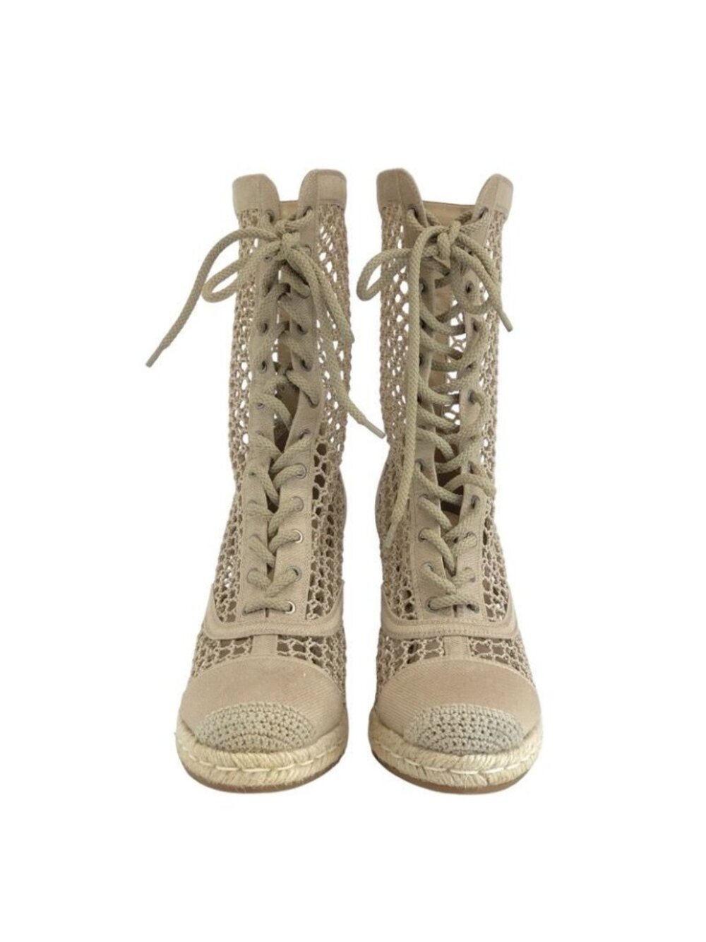 Christian Dior Nayghtily-d Boots Short Shoes Fabric Beige Lace Up Braided - Picture 3 of 10
